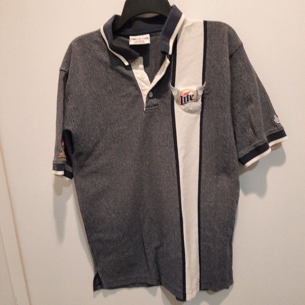 Vintage Chase Authentic Rusty Wallace Polo Mens L  Harley Davidson Miller Lite